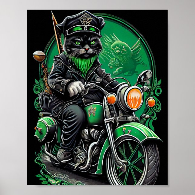 Black Cat driving bike St. Patrick's Day Poster (Front)
