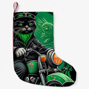 Black Cat driving bike St. Patrick's Day Small Christmas Stocking