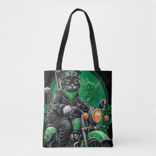 Black Cat driving bike St. Patrick's Day Tote Bag