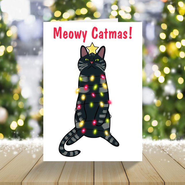 Black cat drôle de carte de Noël (Créateur téléchargé)