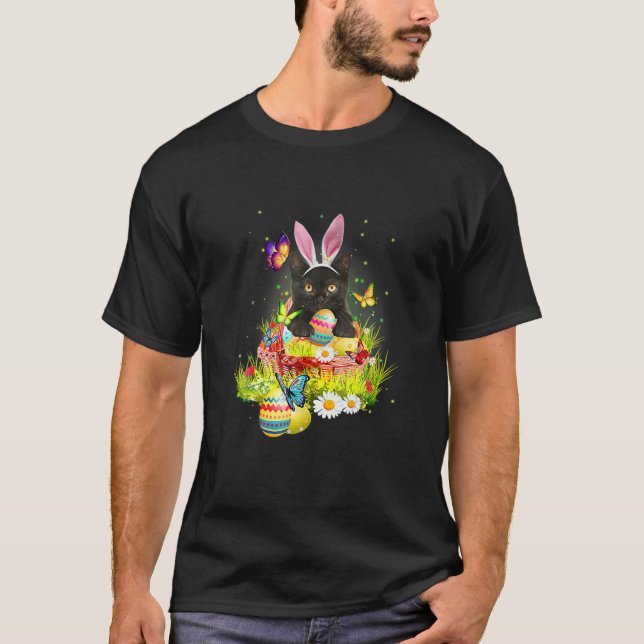 Black Cat Easter Day Bunny Eggs Costume Gift Mens T-Shirt (Front)