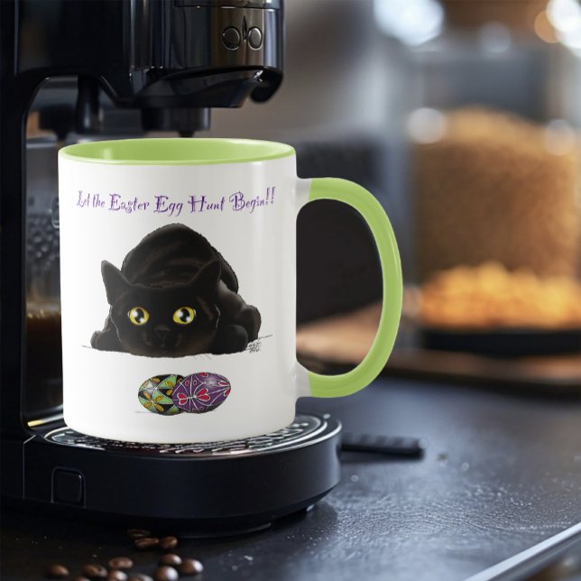 Black Cat Easter Eggs Hunt Holiday Yellow Mug (Creator Uploaded)