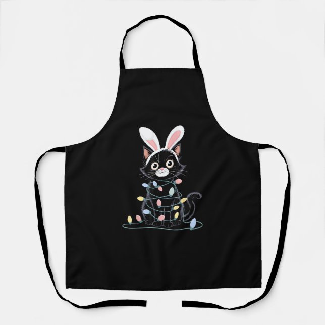 Black Cat Easter Pajama Funny Easter Decorations L Apron (Front)