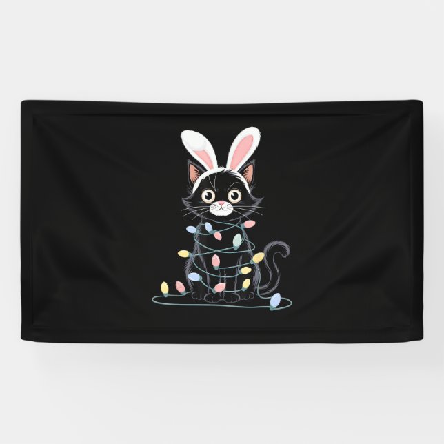 Black Cat Easter Pajama Funny Easter Decorations L Banner (Horizontal)