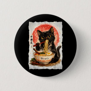 Black Cat Eating Ramen Cute Kawaii Anime Cat 2 Inch Round Button
