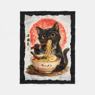 Black Cat Eating Ramen Cute Kawaii Anime Cat Fleece Blanket