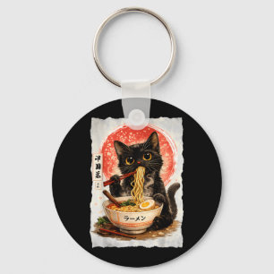 Black Cat Eating Ramen Cute Kawaii Anime Cat Keychain