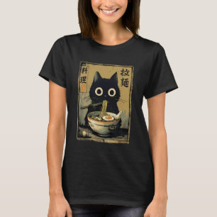 Black Cat Eating Ramen Japanese Food Noodle Kitten T-Shirt