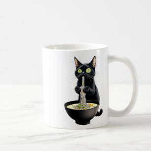 Black Cat Eating Ramen Noodles Japanese Food Coffee Mug