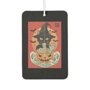 Black cat eats Japanese ramen for Halloween Air Freshener