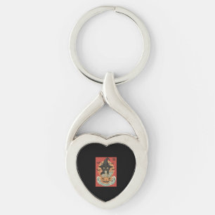 Black cat eats Japanese ramen for Halloween Keychain