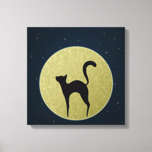 Black cat elegant silhouette and moon canvas print