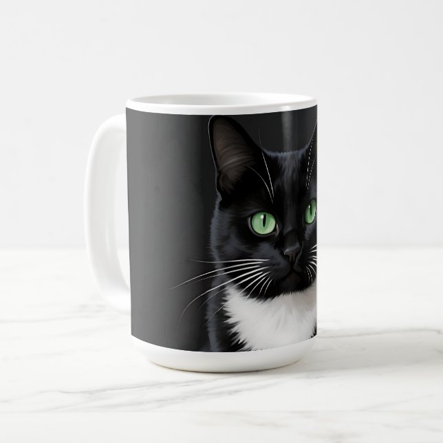 Black Cat Emerald Eyes Coffee Mug (Front Left)