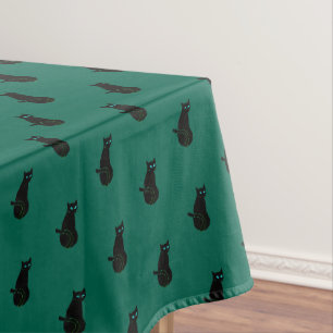 Black Cat Emerald Green Tablecloth - Choose Colour