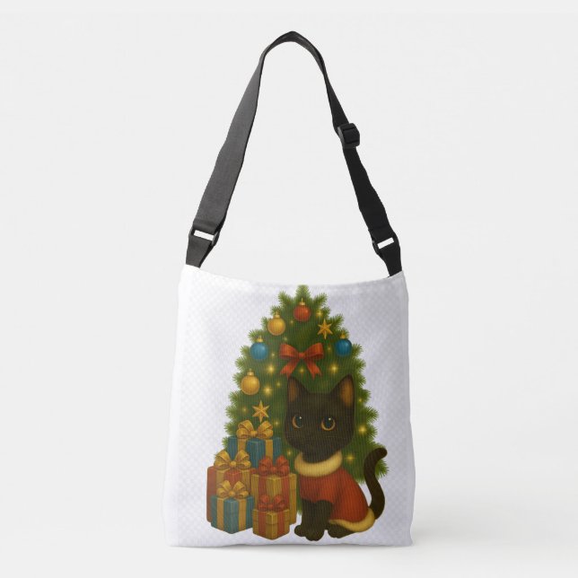“Black Cat Emi and the Christmas Tree” Crossbody Bag (Front)