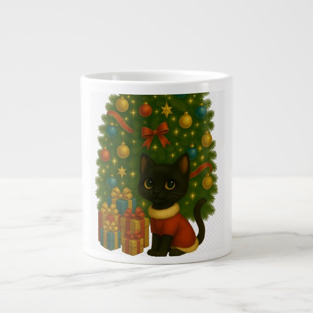 “Black Cat Emi and the Christmas Tree” Large Coffee Mug (Front)