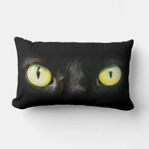 Black Cat Eyes Spooky Halloween Lumbar Pillow