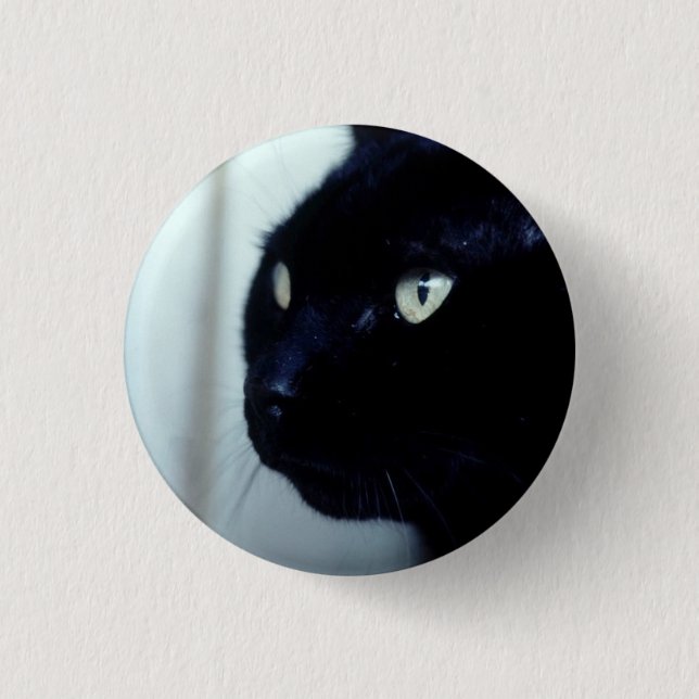 Black Cat Face 1 Inch Round Button (Front)