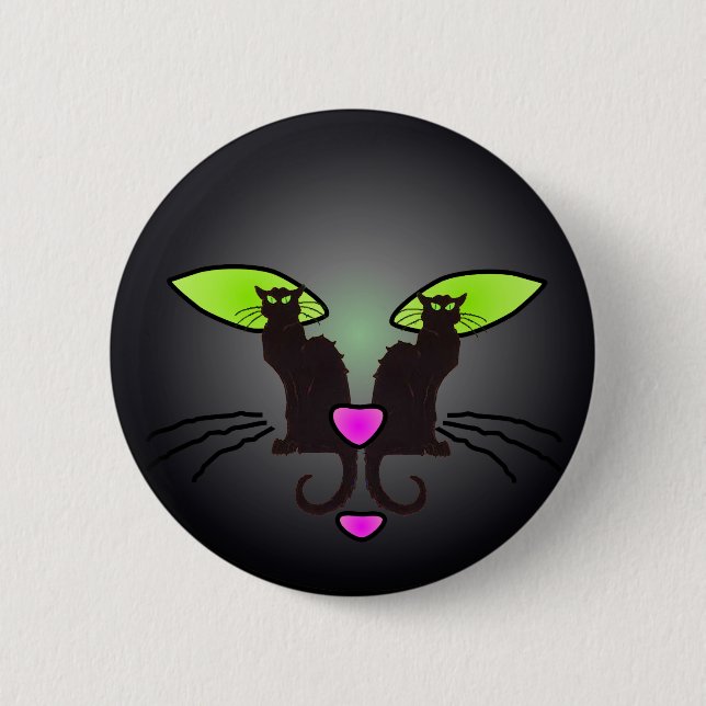 BLACK CAT FACE by SHARON SHARPE 2 Inch Round Button (Front)
