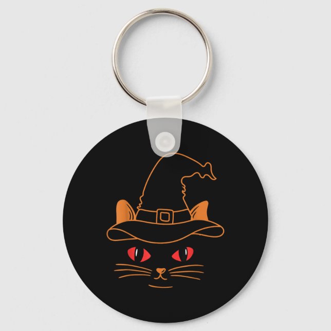 Black Cat Face Halloween Costume Keychain (Front)