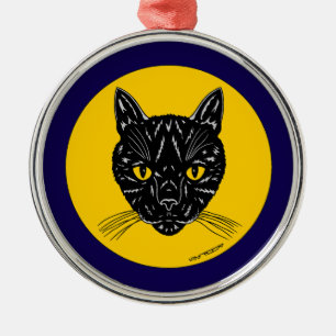 Black Cat Face Metal Ornament