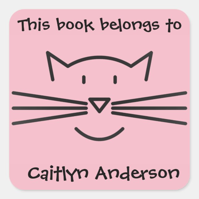 Black Cat Face Outline Bookplate Sticker (Front)