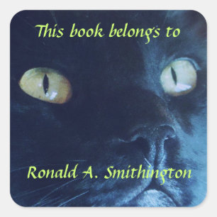 Black Cat Face Personalized Bookplate Square Sticker