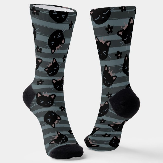 Black Cat Face  Socks (Angled)