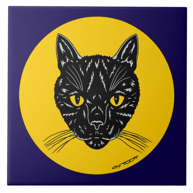 Black Cat Face Tile (Front)