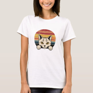 Black Cat Face Vintage Retro T-Shirt