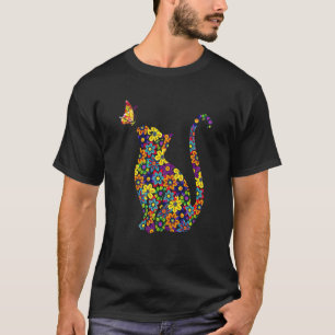 Black Cat Face Watching Cute Butterfly Funny Cat F T-Shirt