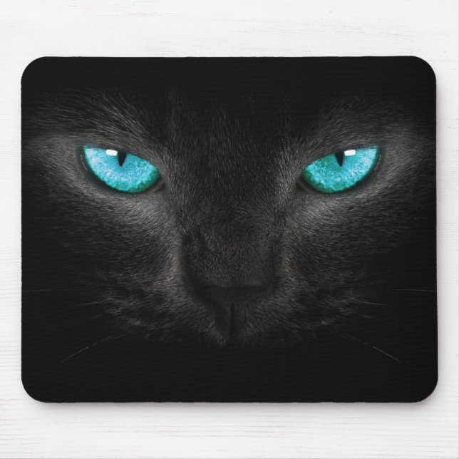 Black Cat Face with Turquoise Eyes Mouse Pad (Front)