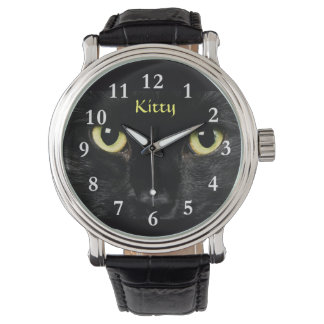 Black Cat Face Wrist Watch Black Vintage Leather