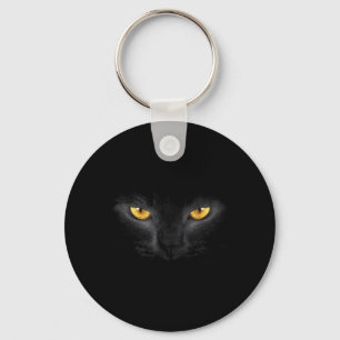 Black Cat Face Yellow Eyes Funny Cat Lover Keychain