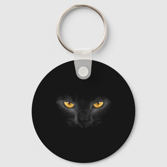 Black Cat Face Yellow Eyes Funny Cat Lover Keychain (Front)