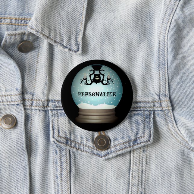 Black cat fall chandelier autumn snow globe 3 inch round button (In Situ)