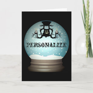 Black cat fall chandelier autumn snow globe card