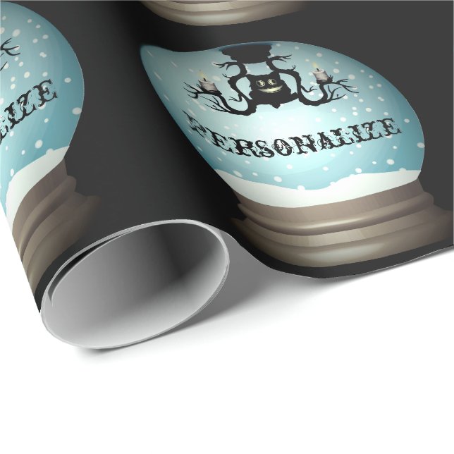Black cat fall chandelier snow globe black blue wrapping paper (Roll Corner)