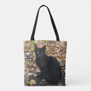 Black Cat Fall leaves Photography Tote Bag
