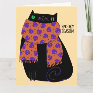 Black Cat Fall Season Halloween Spooky Cute Card