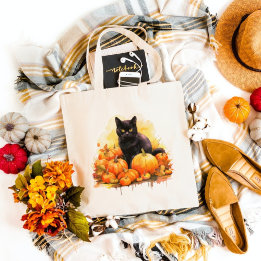 Black Cat Fall  Tote Bag