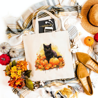 Black Cat Fall  Tote Bag