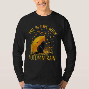 Black Cat Falling In Love With Autumn Rain T-Shirt