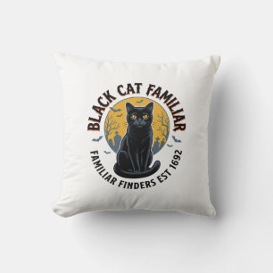 Black Cat Familiar Vintage Halloween Rescue Design Throw Pillow