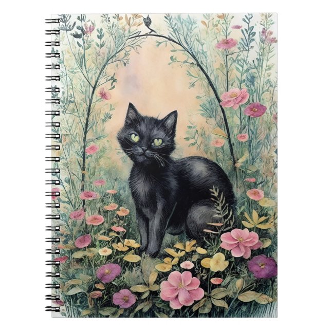 black cat fantasy flower forest 2 notebook (Front)