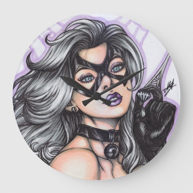 Black Cat ~ Felicia Hardy Large Clock (Front)