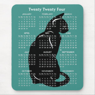 Black Cat Feline Design 2024 Calendar Mousepad