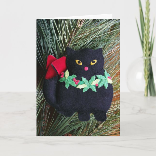 Black Cat Felt Christmas Ornament, Blank Card (Front)