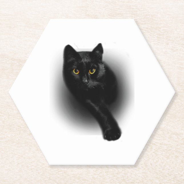 Black Cat Filing Nails Paper Coaster (Front)