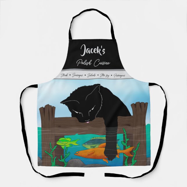 Black Cat Fishing, grey band Apron (Front)